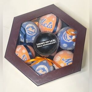 New York Mets MLB Light-Up Ball Christmas Ornaments LED Baseball Box Of 6 Works